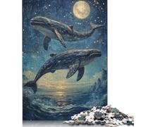 Whales Leaping Under Stars 500 Pieces Puzzles Wooden Puzzle for Teenager Funny Jigsaw Puzzles 500pcs (52x38cm)