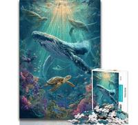 Whales on The Seabed 1000 Pieces Jigsaw Puzzle for Adults& Teens,Toys Educational Games Stress Relieving Wishlist with Santa Claus (38x26cm)