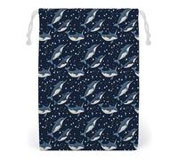 Whales Orcas Narwhals On Navy Drawstring Bags Portable Makeup Pouch Gift Bag Storage Organiser