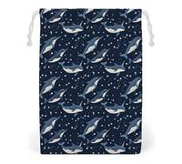Whales Orcas Narwhals On Navy Drawstring Bags Portable Makeup Pouch Gift Bag Storage Organiser