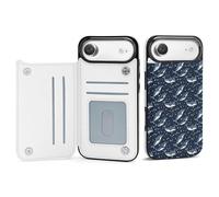 Whales Orcas Narwhals On Navy Phone Case Compatible for iPhone 17 Air Wallet Cases Card Holder Cell Phone Cover Protection
