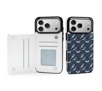 Whales Orcas Narwhals On Navy Phone Case Compatible for iPhone 17 Pro Max Wallet Cases Card Holder Cell Phone Cover Protection