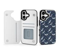 Whales Orcas Narwhals On Navy Phone Case Compatible for iPhone 17 Wallet Cases Card Holder Cell Phone Cover Protection