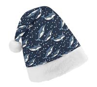 Whales Orcas Narwhals On Navy Santa Hat For Adults And Teens Christmas Hats Xmas Holiday Party Cap