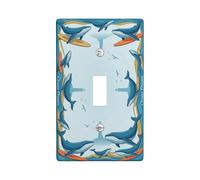 Whales Single Light Switch Cover Plate, Coastal Nautical Lighthouse Surfboards Summer Blue Plastic Standard Size Wall Switch Plates Accents for Home Living Room Bedroom Bathroom Decor (Single)
