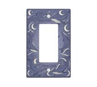 Whales Single Rocker Light Switch Cover, Nautical Fanciful Moon Stars Summer Navy Plastic Standard Size Decorative Wall Plates for Bedroom Bathroom Kitchen Entrance Decor