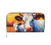 Whale's Tail Leather clutch bags zipper wallets and card holders are perfect for travel or daily use, Watercolor Painting of Two Cows, One Size