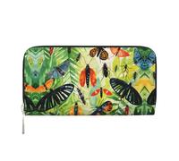 Whale's Tail Leather clutch bags zipper wallets and card holders are perfect for travel or daily use, Watercolor Insects, One Size