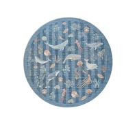 Whales Themed Soft Washable Faux Wool Stain Resistant Rug Rubber Non-Slip Backing for Playroom Bathroom Living Room Bedroom Bedside Beachy Cute Coastal Nautical Nursery Rug (Marine, 5' Round)