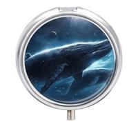 Whales Traveling in Space Pill Box Cute Round Pill Case Portable Medicine Tablet Vitamin Holder Organizer for Purse Pocket