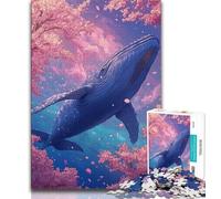 Whales Under Cherry Blossoms Adult Puzzles 1000 Pieces,Help The Brain Exercise Addictive Toys to Cultivate Patience Unique Challenge Game 50x75cm