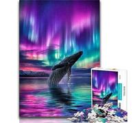 Whales Under The Aurora Puzzles 1000 Pieces for Teenagers,Challenging Game And Family Play with Fully Interlocking Randomly Shaped Pieces (38x26cm)