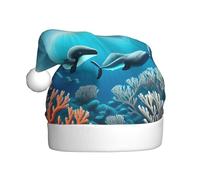 Whales under the sea Adult New Year Santa Hat, Unisex Decorative Hat, Christmas New Year Party, 15.7 Inch High Plush Santa Hat