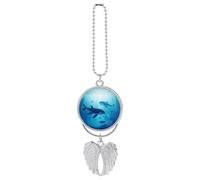 Whales Under The Sea Car Pendant, Rear View Mirror Hanging Ornament, Auto Decor for Rearview Mirror, Keychain Silver-Style