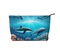 Whales Under The sea Corduroy Makeup Bag â€“ Versatile Cosmetic Pouch with Zipper for Daily Use and Travel Capacity Organizer