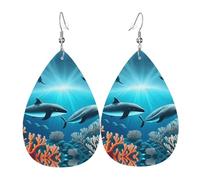Whales under the sea Elegant Dangling Teardrop Earrings for Women, Lightweight Leather Earrings, Versatile Everyday Design