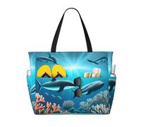 Whales under the sea It is a large-capacity beach travel bag made of 100% polyester and has 7 pockets that can hold a lot of items.