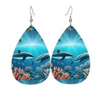 Whales under the sea Leather Earring Pairs Teardrop Faux Leather Earrings Set for Women Lightweight Leather Dangle Drop Earrings.
