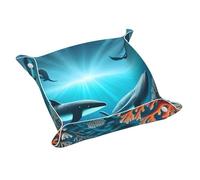 Whales Under The sea Leather Storage Tray Medium Stylish and Personalized Small Items and Cosmetics Organizer