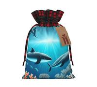 Whales under the sea Print Christmas Drawstring Bags Snack Wrap, Reusable Holiday Treat Sacks for Presents S