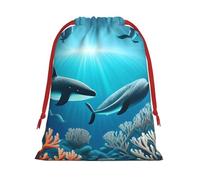 Whales under the sea Print Holiday Drawstring Bag, Treat Pouch Wrap,Reusable Event Favor,Daily Storage Bag S