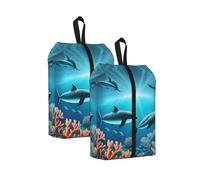 Whales Under the sea Print Shoe Storage Bag, One Size Waterproof Shoe Pouch with Handle, for Gym Travel and Daily Use Organizer