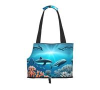 Whales under the sea Printed pet shoulder bag for going out - small dog and cat dual-purpose shoulder bag