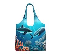 Whales under the sea Printed single-shoulder canvas bag, fashionable daily canvas bag, suitable for daily travel and shopping
