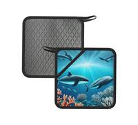 Whales under the sea Printed Square Silicone Hot Mat (7.1 inches) - Suitable for Frying Pans, Ovens, Grills, Kitchen Tables
