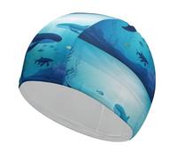 Whales Under The Sea Swim Cap for Adult, Elastic Fabric Swimming Cap, Comfortable Bathing Cap for Long & Short Hair