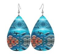 Whales under the sea Teardrop-shaped leather earrings are a luxurious and fashionable accessory suitable for women, showcasing individual charm.