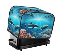 Whales under the sea Toaster cover, suitable for wide slot design, with side storage bag, easy to clean, dustproof, suitable for kitchen.