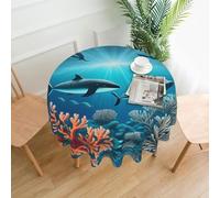 Whales Under The seaSingle-Sided Printed Round Tablecloth, Suitable for Different Occasions and Washable
