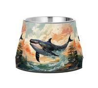 Whales Waves Dog Raised Bowl, 540 ML Feeding Food Pet Bowl Stainless Steel Non-slip High Capacity Cat Bowl