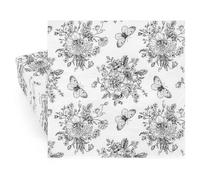 Whaline 100 Counts Floral Paper Napkins Black White Vintage Flower Disposable Napkins Sketched Decorative Luncheon Dinner Table Napkins for Spring Summer Birthday Party Supplies