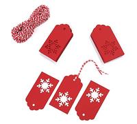 Whaline 100 Pcs Christmas Paper Tags Kraft Gift Tags Snowflake Shape Hang Labels with 30 Meters Twine for Wedding Valentine's Day and DIY Arts and Crafts Decorations (red)
