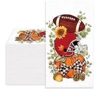 Whaline 100 Pcs Fall Guest Napkins Stacked Football Helmet Pumpkin Disposable Paper Napkin Dinner Hand Napkins for Autumn Kitchen Home Party Supplies Table Decor