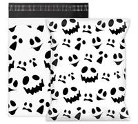 Whaline 100 Pcs Halloween Poly Mailers 10 x 13 Inch White Black Ghost Face Packaging Bags Self Seal Mailing Envelope Bags for Small Business Clothing Present