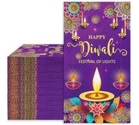 Whaline 100 Pcs Happy Diwali Guest Napkins Diwali Light Festival Disposable Napkins Dinner Hand Paper Napkin for Indian Themed Party Table Bathroom Supplies