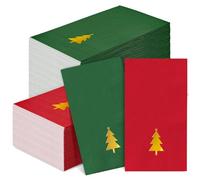 Whaline 100 Pcs Vintage Christmas Tree Guest Napkins Gold Foil Pine Tree Disposable Napkins Red Green Dinner Hand Paper Napkin for Bathroom Xmas Holiday Party Table Supplies