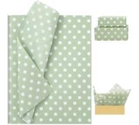 Whaline 100 Sheets Polka Dot Tissue Paper Sage Green White Gift Wrapping Paper Art Craft Paper for DIY Crafts Wedding Birthday Baby Shower Party Decorations, 14 x 20 Inch
