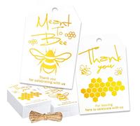 Whaline 100Pcs Bee Gift Tags with Hemp Rope Foil Gold Honey Bee Honeycomb Gift Tags Thank You Meant to Bee Favor Tag Cards Bee Party Gift Tags for Wedding Bridal Shower Baby Shower, 2 Design