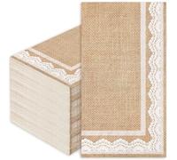 Whaline 100Pcs Burlap Printed Guest Napkins 3ply Disposable Bathroom Hand Towels Brown White Lace Hand Napkins for Autumn Camping Wedding Baby Shower Decor