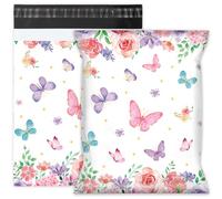 Whaline 100Pcs Butterfly Floral Poly Mailer 10 x 13 Inch Watercolor Flower Mailing Bag Colorful Spring Self-Sealing Plastic Packaging Envelope Bag for Small Business