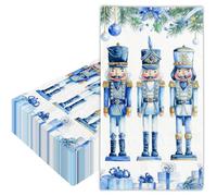 Whaline 100Pcs Christmas Guest Napkins Disposable Watercolor Blue Porcelain Nutcracker Pine Branch Paper Napkin Vintage Dinner Hand Towel for Xmas Holiday Party Tableware Supplies
