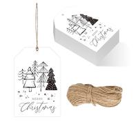 Whaline 100Pcs Christmas Paper Gift Tags White Black Xmas Tree Hanging Name Tag with Hemp Rope Classical Label Tags for Holidays Party Favor Decoration Supplies