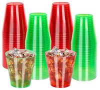 Whaline 100Pcs Christmas Plastic Shot Cups 2oz Red Green Clear Mini Shot Glasses Small Xmas Party Cups Reusable for Beer Drinks Snacks Samples Tastings