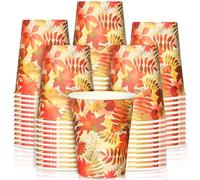 Whaline 100Pcs Fall Maple Leaves Paper Cups Watercolor Thanksgiving Disposable Cups Colorful Autumn Leaf Party Cups for Juice Coffee Hot Cold Drink Autumn Thanksgiving Party Supplies Decorations, 9 Oz