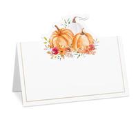 Whaline 100Pcs Fall Place Cards 2 x 3.5 Inch Watercolor Pumpkin Tent Name Cards Blank Seat Assignment Labels for Autumn Thanksgiving Wedding Birthday Party Table Setting Supplies