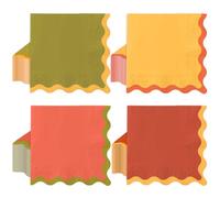 Whaline 100Pcs Fall Scalloped Paper Napkins Orange Brown Green Yellow Disposable Luncheon Napkin Dessert Dinner Hand Napkin for Autumn Thanksgiving Birthday Baby Shower Wedding